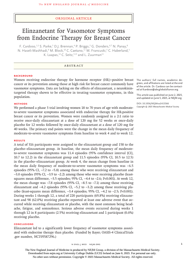 Screenshot of Article Page of Oasis 4 Trial Results
